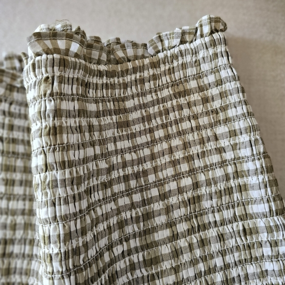 Veronica Beard Aloya Smocked Seersucker Ruffle Skirt Olive White Sz XL NWT